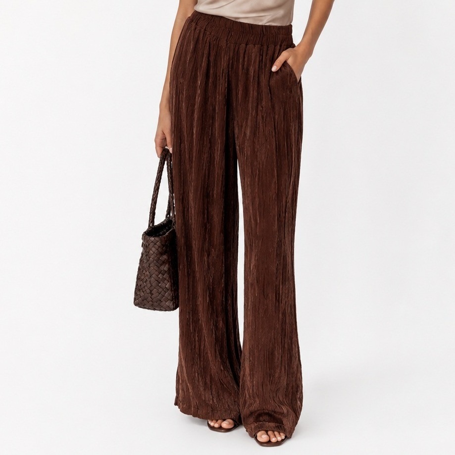 Zara Brown Boho Plisse Paisley Jacquard High Waist Straight Leg Pants Medium